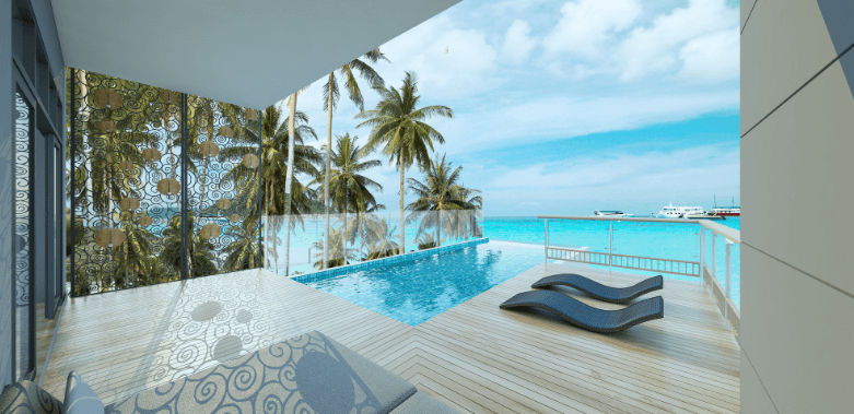beautiful vacation rental property pool deck over looking the ocean
