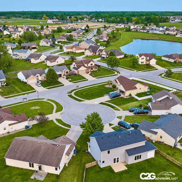 Aerial view of an HOA-managed residential community